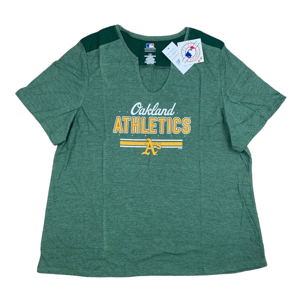 Oakland Athletics Women's T-Shirt Plus Size 1X Switch Hitter Green Notch Vee Tee